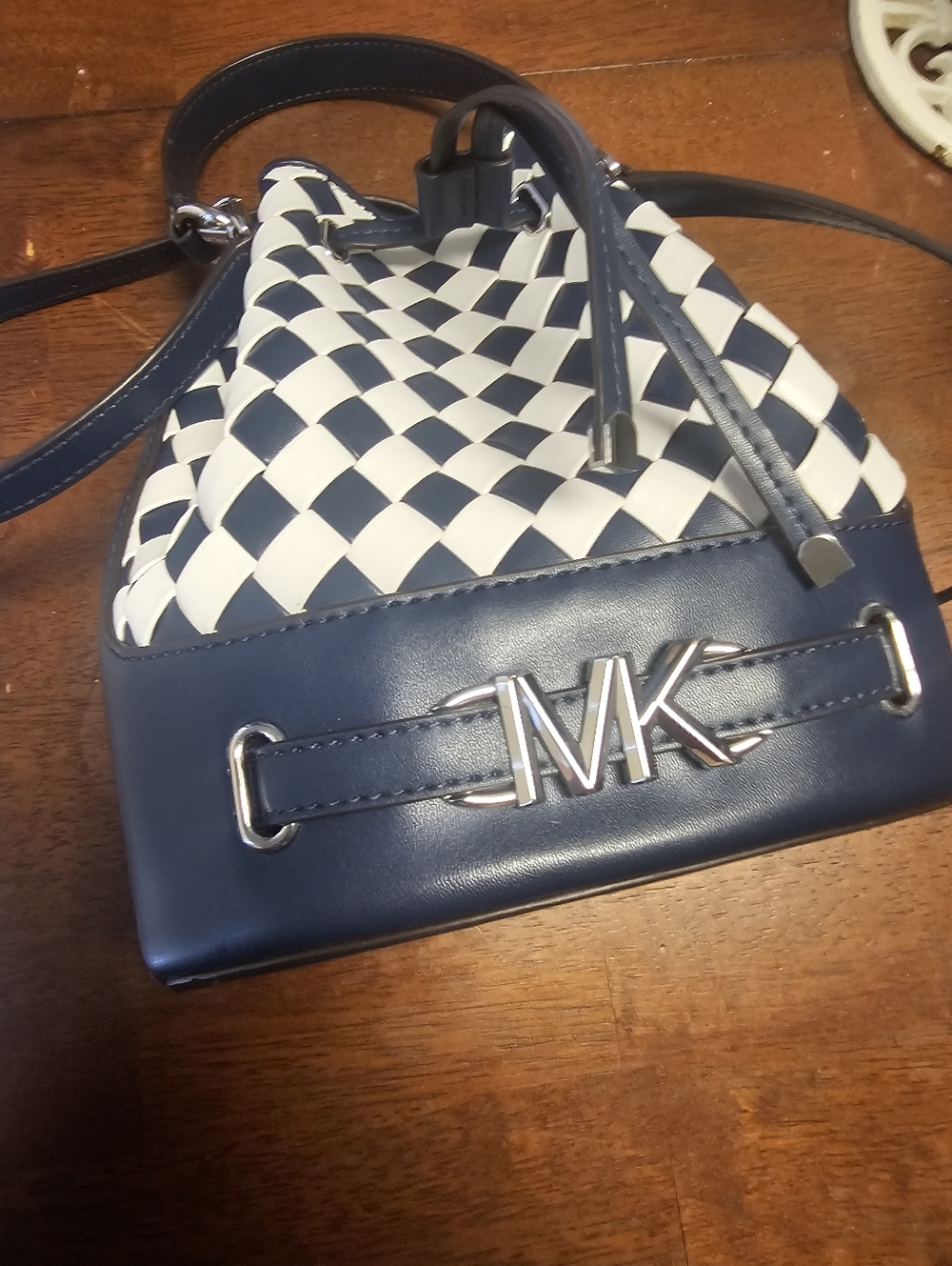 NWOT Michael Kors Blue and White Checkered Bucket Bag - Picture 8 of 9